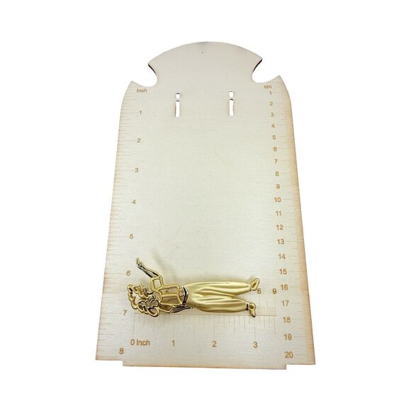 90's Vintage Gold Tone Figural Woman Brooch Pin 3.25” Elegant Statement Jewelry - Picture 9 of 9